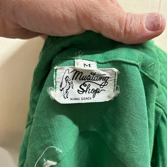 Vintage 60s Mustang Shop Green Shirt - Picture 2 of 6